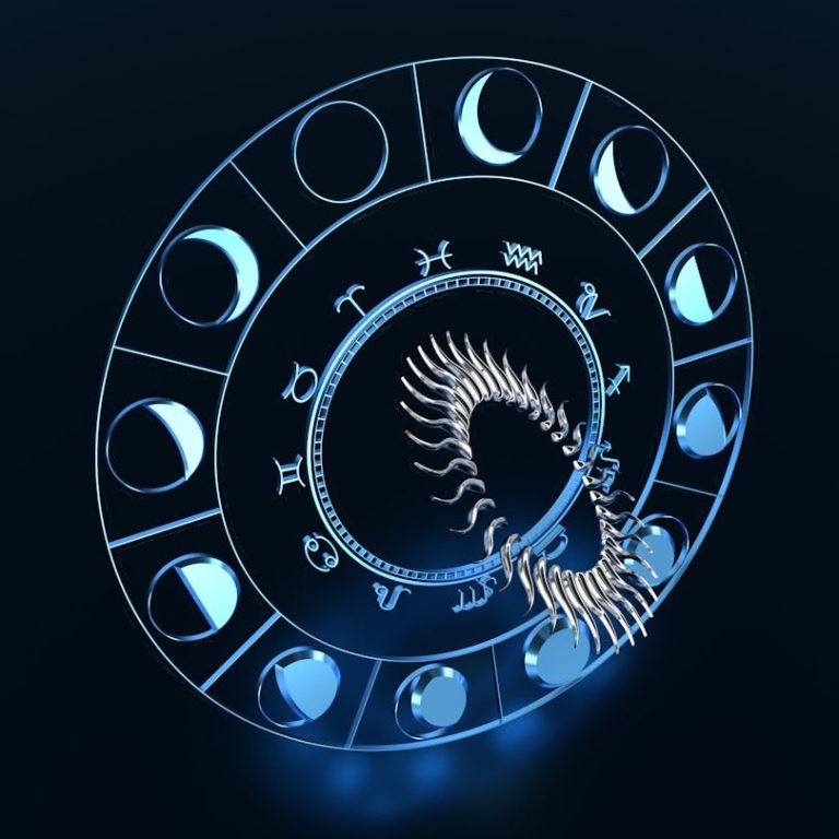 Astrolojik Döngüler Ay evrelerini dairesel şekilde gösteren soyut bir astrolojik diyagram. Döngüsel değişim ve zamanın evrelerini simgeler.